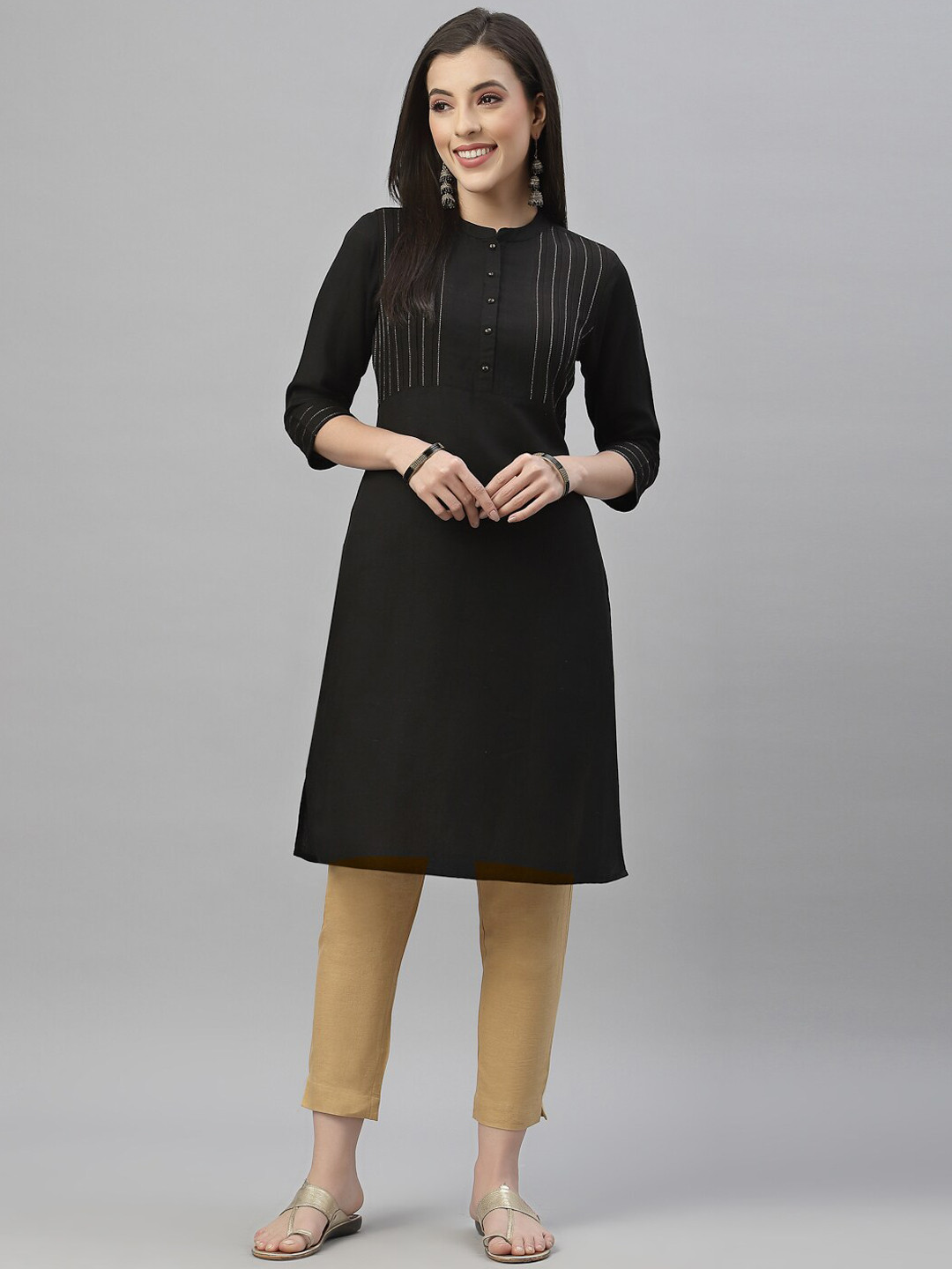 

Juniper Women Black Thread Work Kurta
