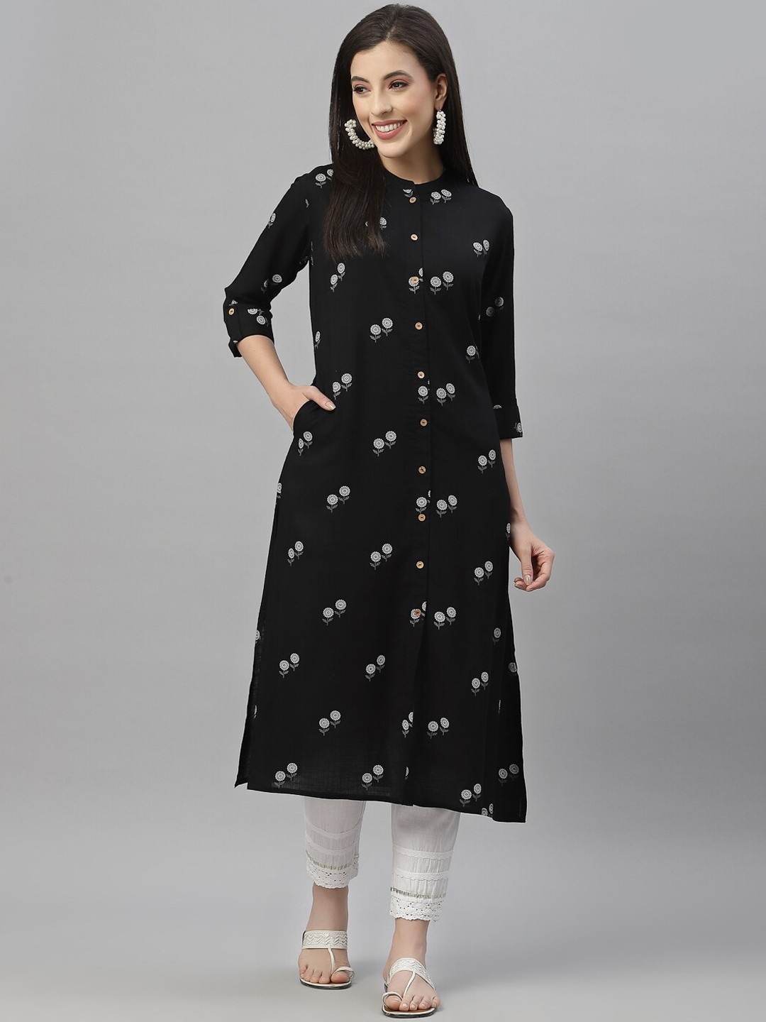 

Juniper Women Black Ethnic Motifs Printed Thread Work Kurta