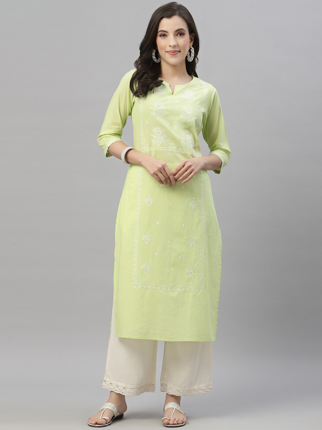 

Juniper Women Green Keyhole Neck Gotta Patti Kurta