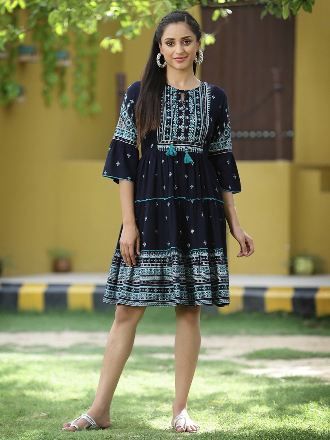 

Juniper Navy Blue Floral Ethnic Dress