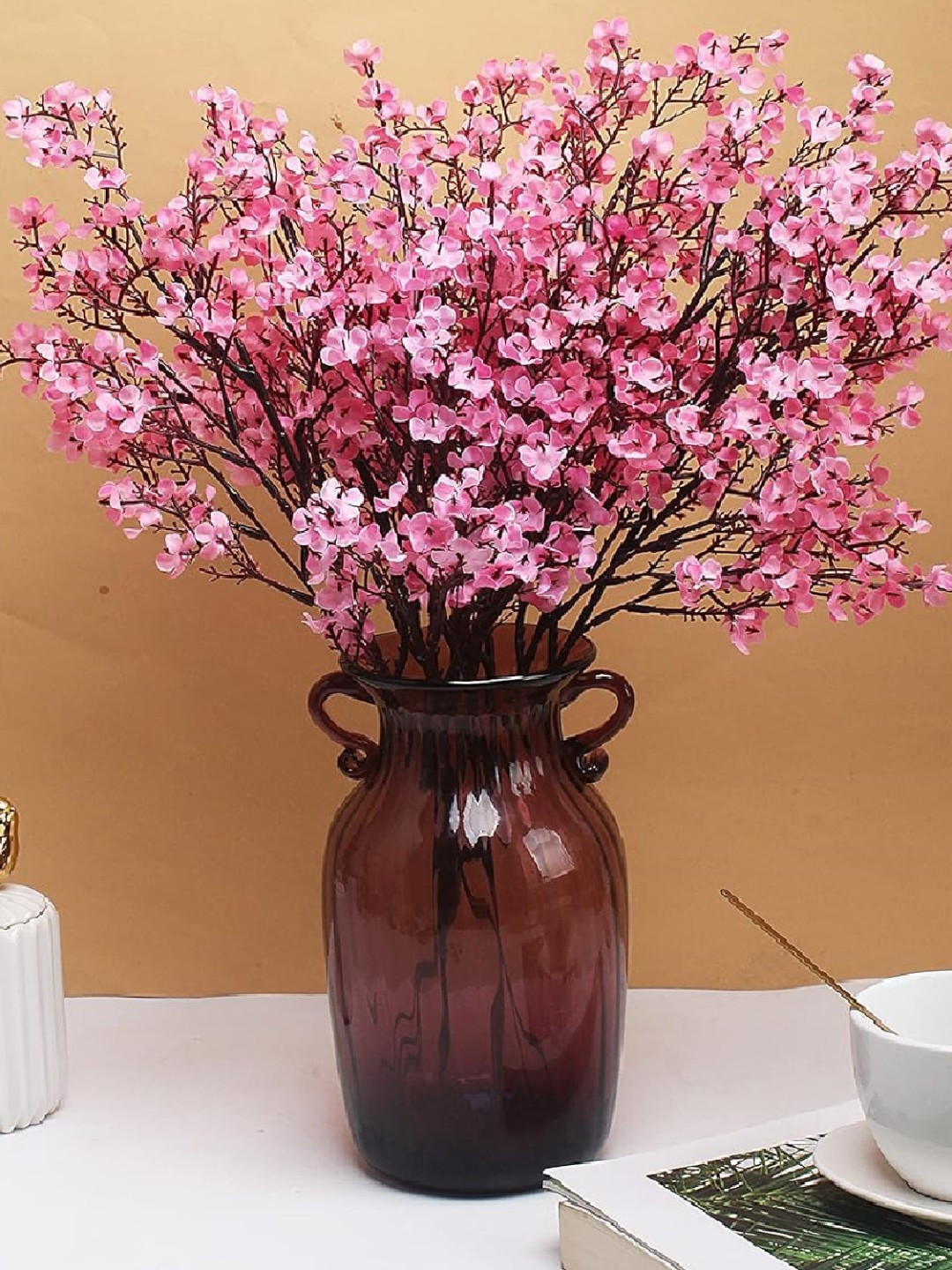 

TIED RIBBONS Set Of 5 Pink & Black Artificial Gypsophilia Flower Bunches Without Pot