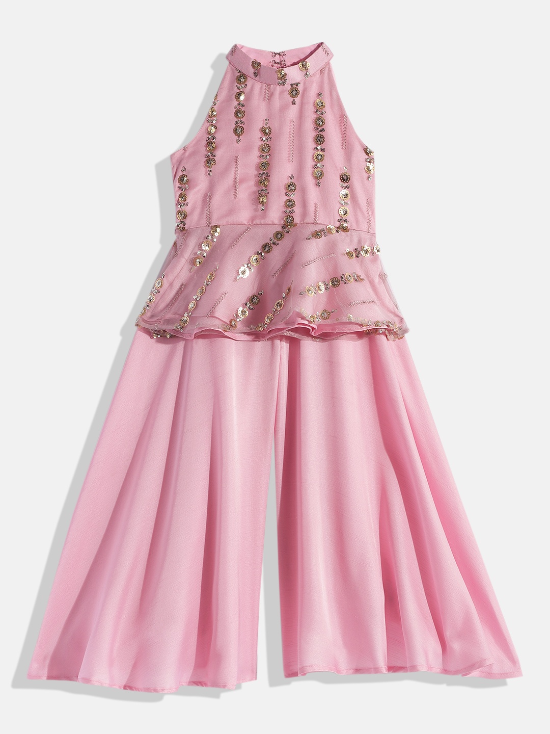 

Ethnovog Girls Pink Sequinned Made To Measure Top with Sharara
