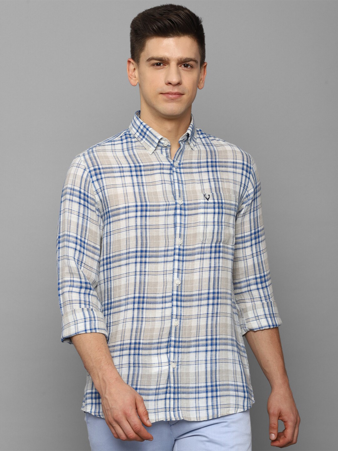 

Allen Solly Men Grey Slim Fit Tartan Checks Checked Casual Shirt