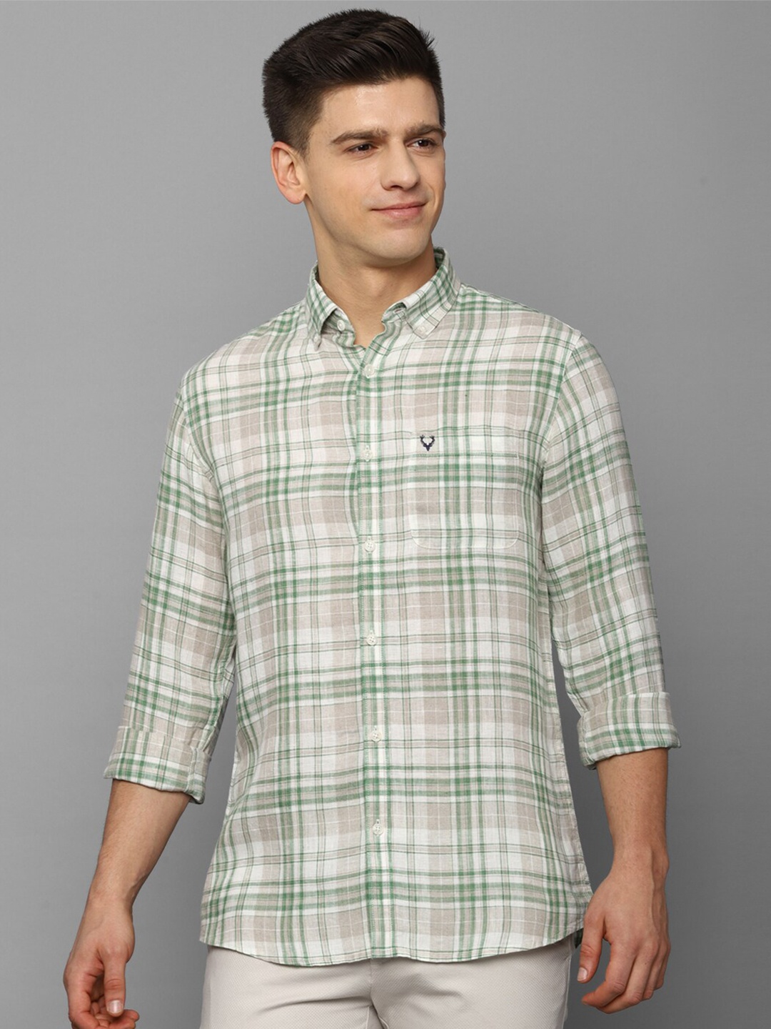

Allen Solly Men Beige Slim Fit Tartan Checks Checked Casual Shirt