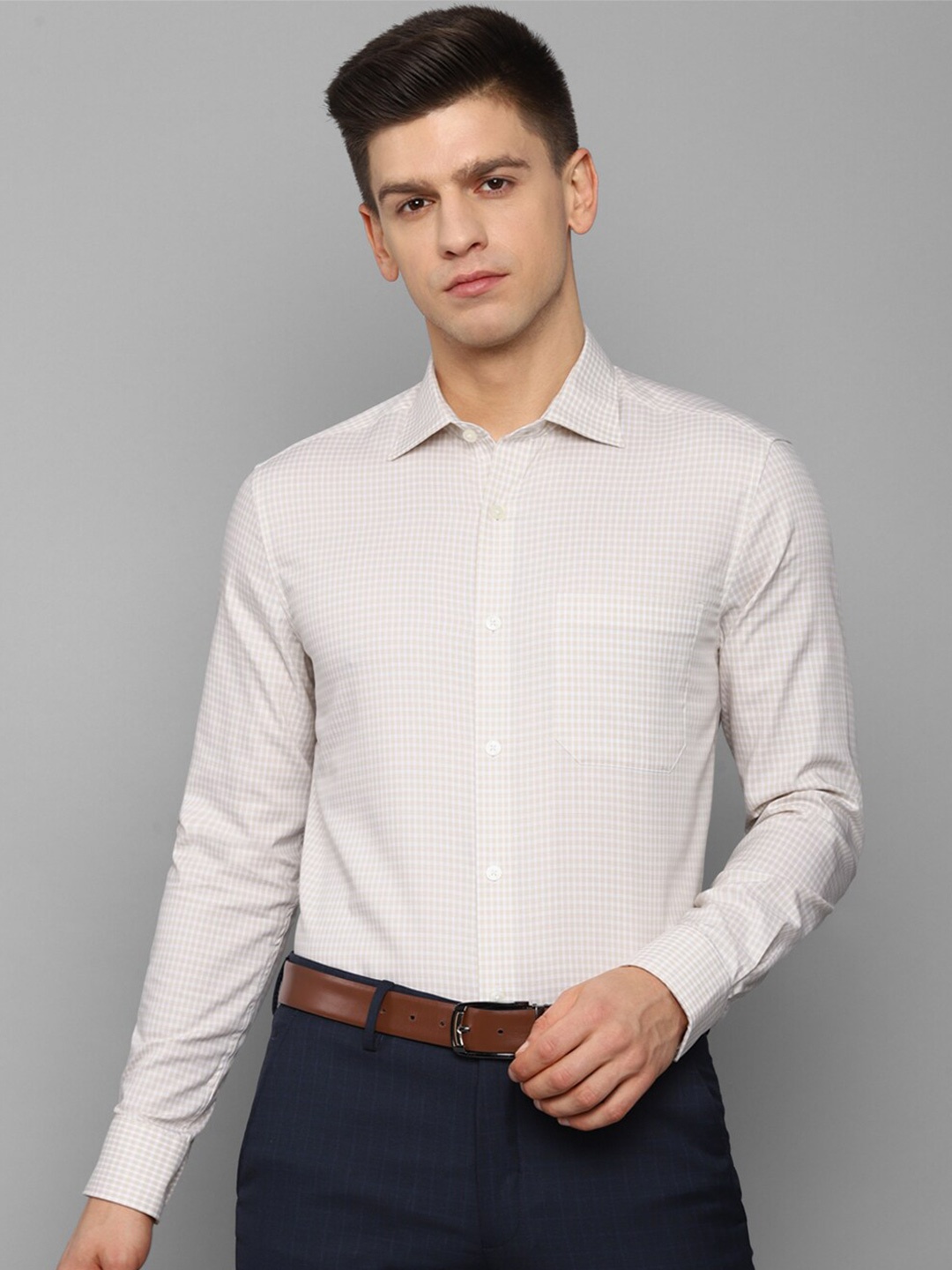 

Louis Philippe Men Beige Grid Tattersall Checks Checked Formal Shirt