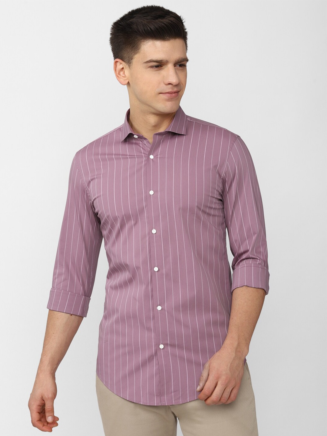 

Peter England Men Purple Slim Fit Striped Casual Shirt