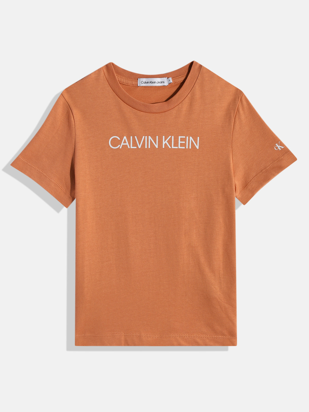 

Calvin Klein Jeans Boys Brown Brand Logo Printed Pure Cotton T-shirt