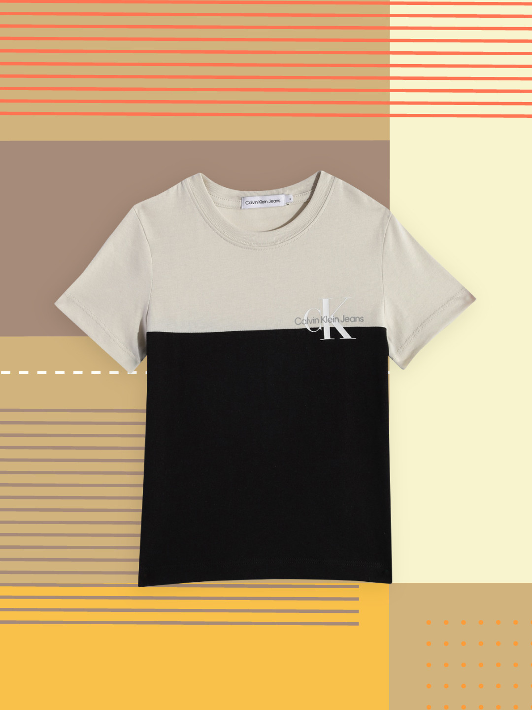 

Calvin Klein Jeans Boys Black & Beige Colourblocked Pure Cotton T-shirt
