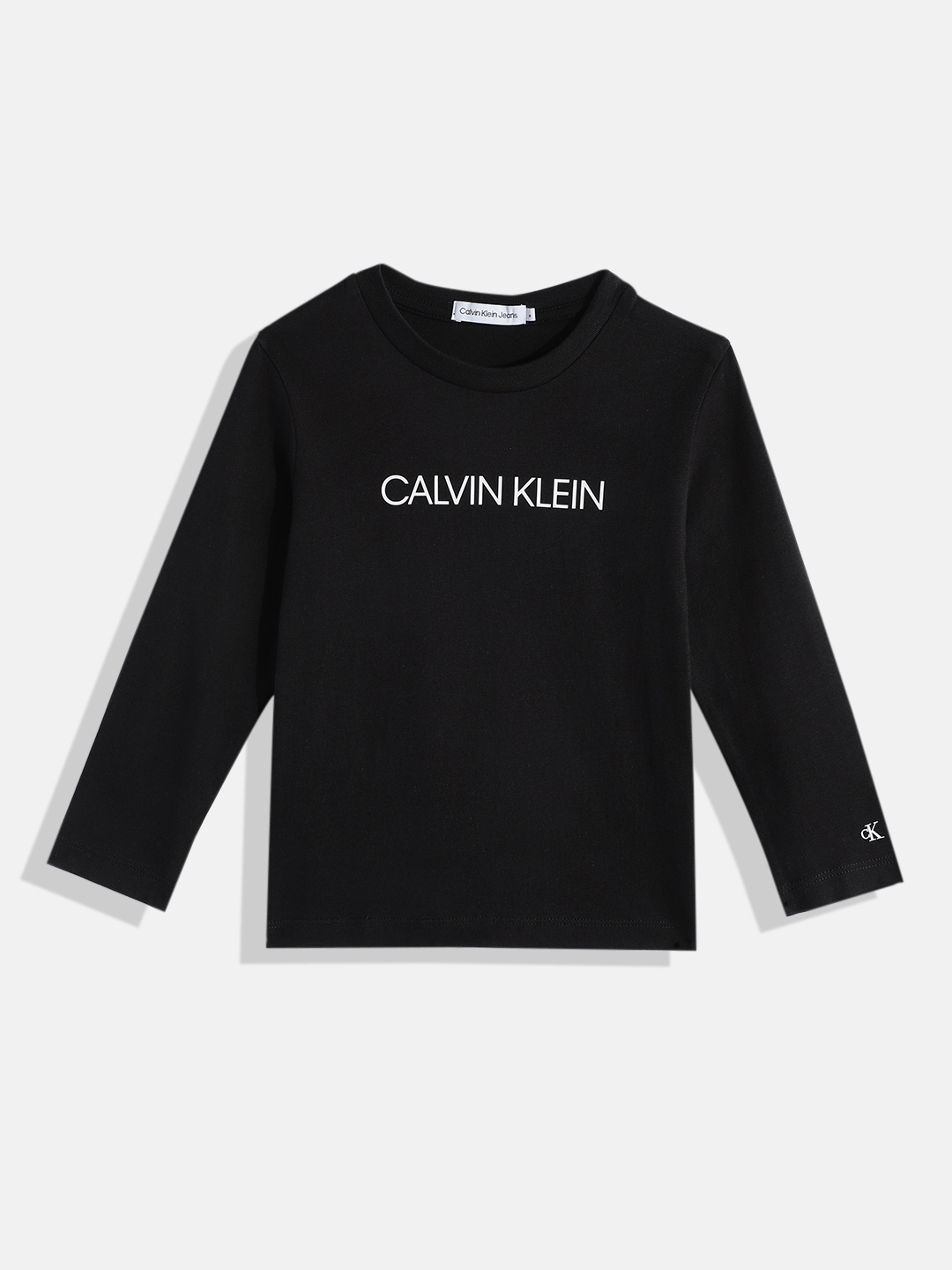 

Calvin Klein Jeans Boys Black Brand Logo Printed Pure Cotton T-shirt
