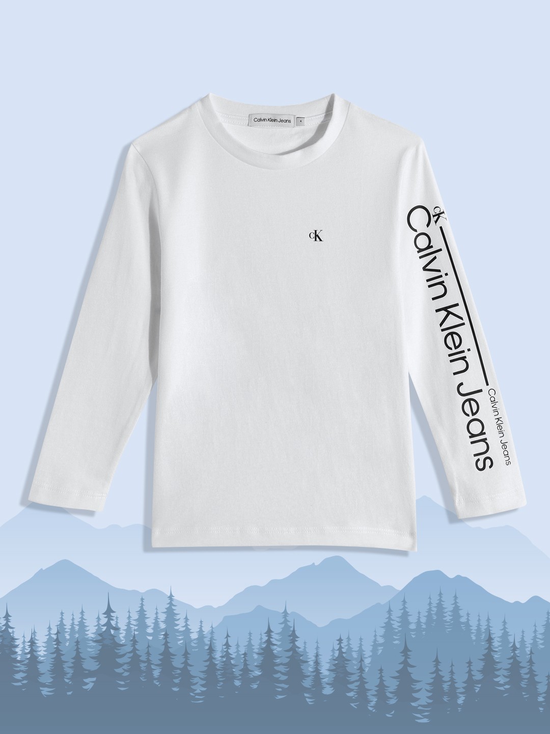 

Calvin Klein Jeans Boys White Brand Logo Printed Organic Cotton T-shirt