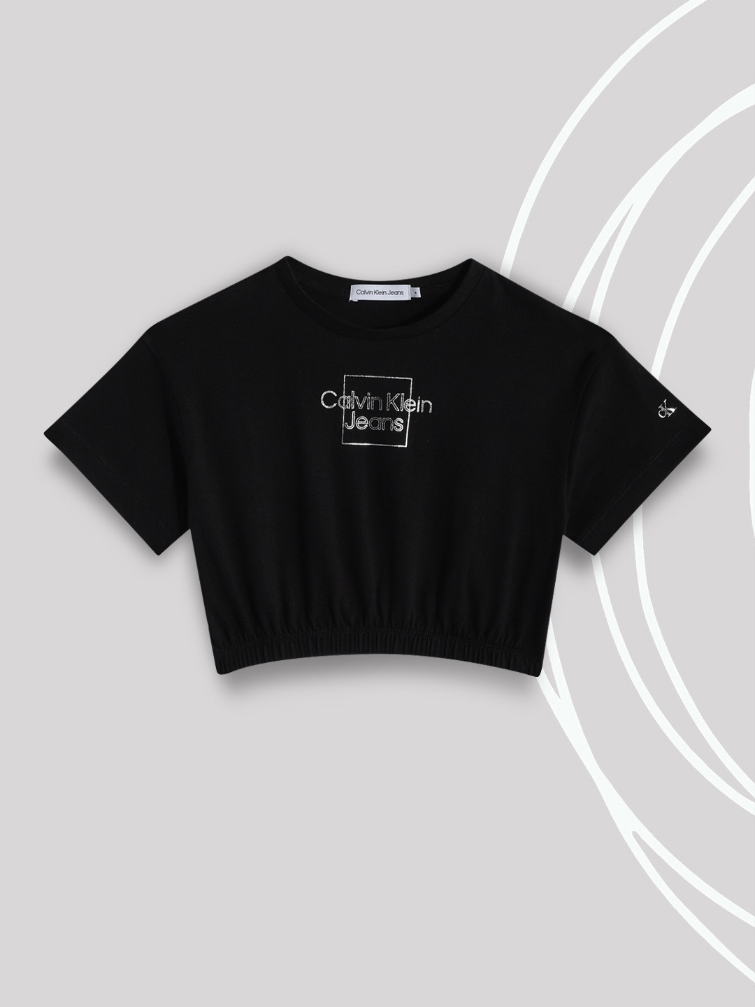 

Calvin Klein Jeans Girls Black Brand Logo Printed Pure Cotton Crop T-shirt