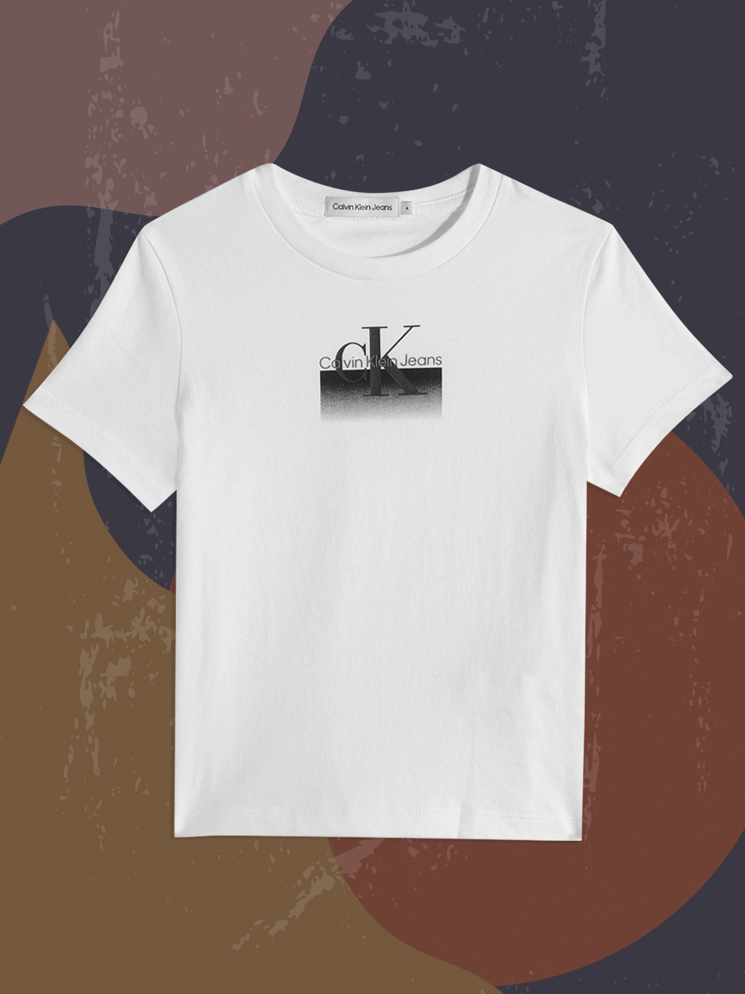 

Calvin Klein Jeans Boys White Brand Logo Print Round Neck Organic Cotton T-shirt