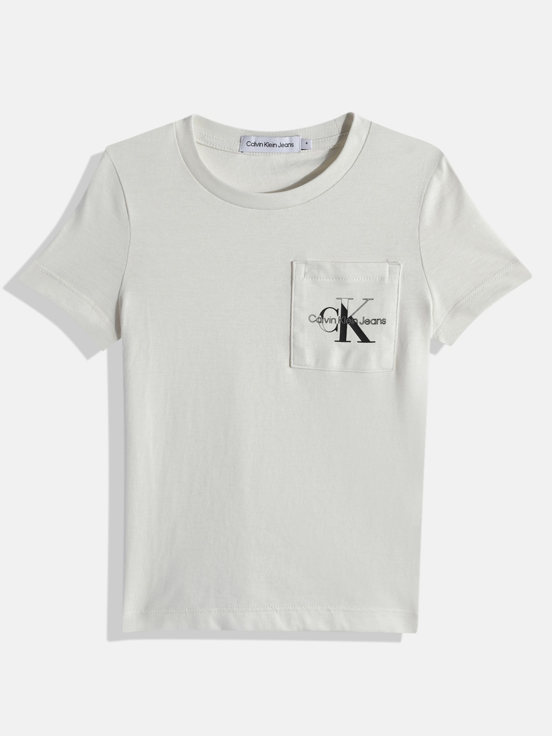 

Calvin Klein Jeans Boys Off-White Brand Logo Printed Pure Cotton T-shirt