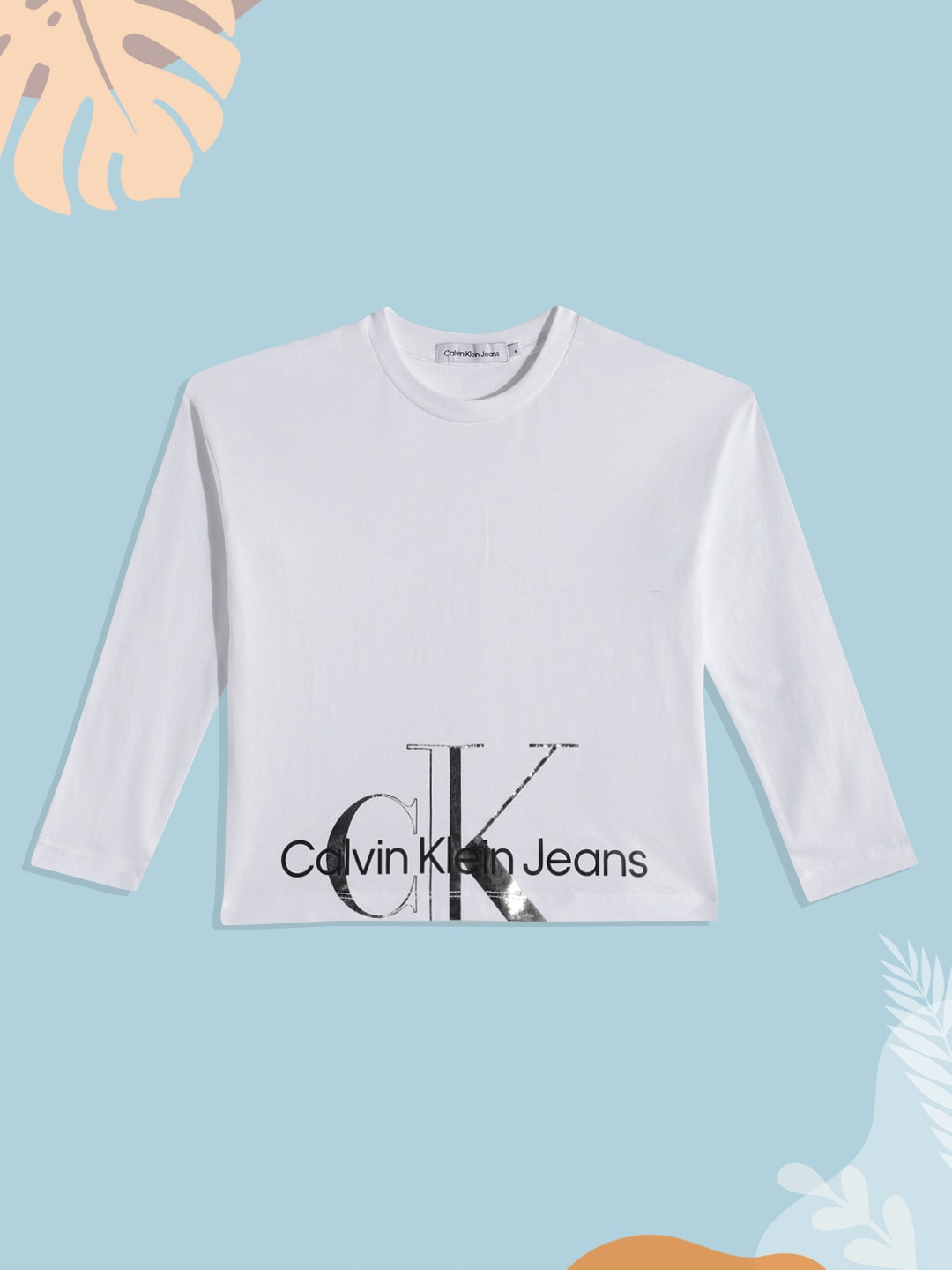 

Calvin Klein Jeans Girls White Brand Logo Printed Organic Cotton T-shirt