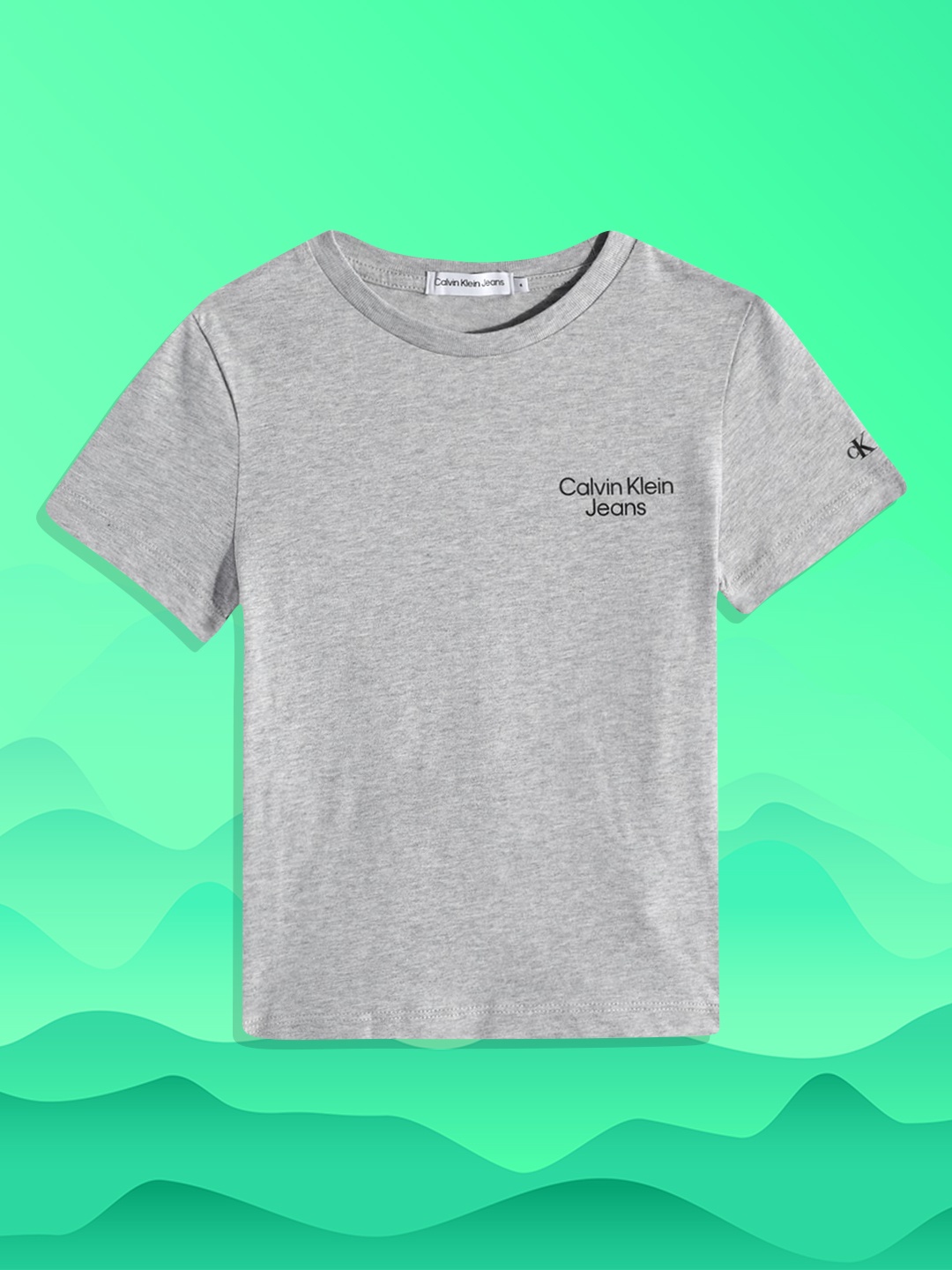 

Calvin Klein Jeans Boys Grey Melange Brand Logo Printed Pure Cotton T-shirt