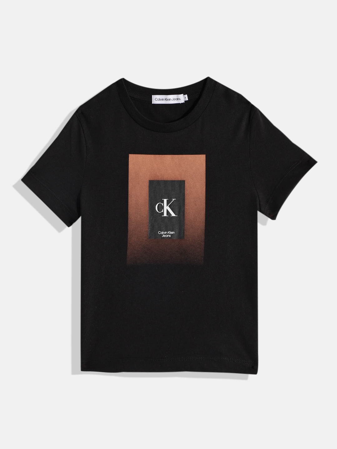 

Calvin Klein Jeans Boys Black & Brown Brand Logo Printed Pure Cotton T-shirt