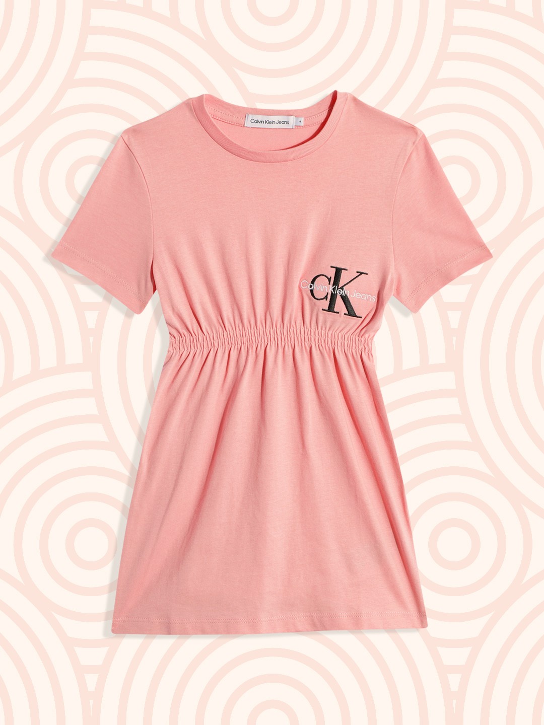 

Calvin Klein Jeans Girls Pink Solid Smocked Pure Cotton T-shirt Dress