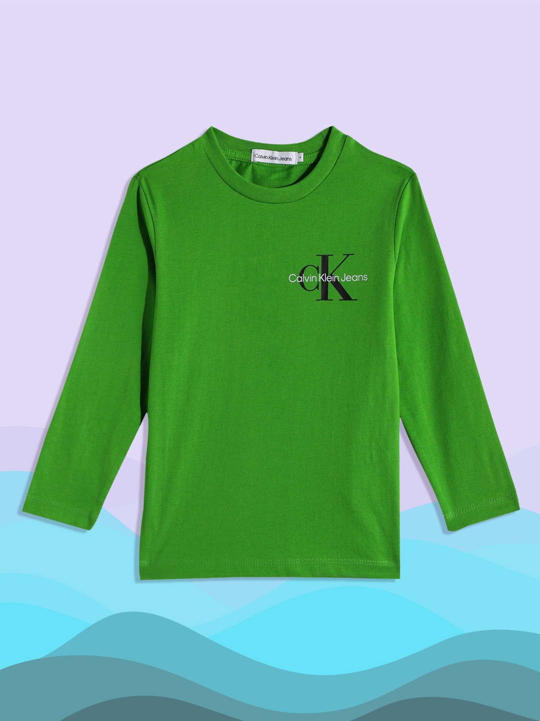 

Calvin Klein Jeans Boys Green Brand Logo Printed Pure Cotton T-shirt