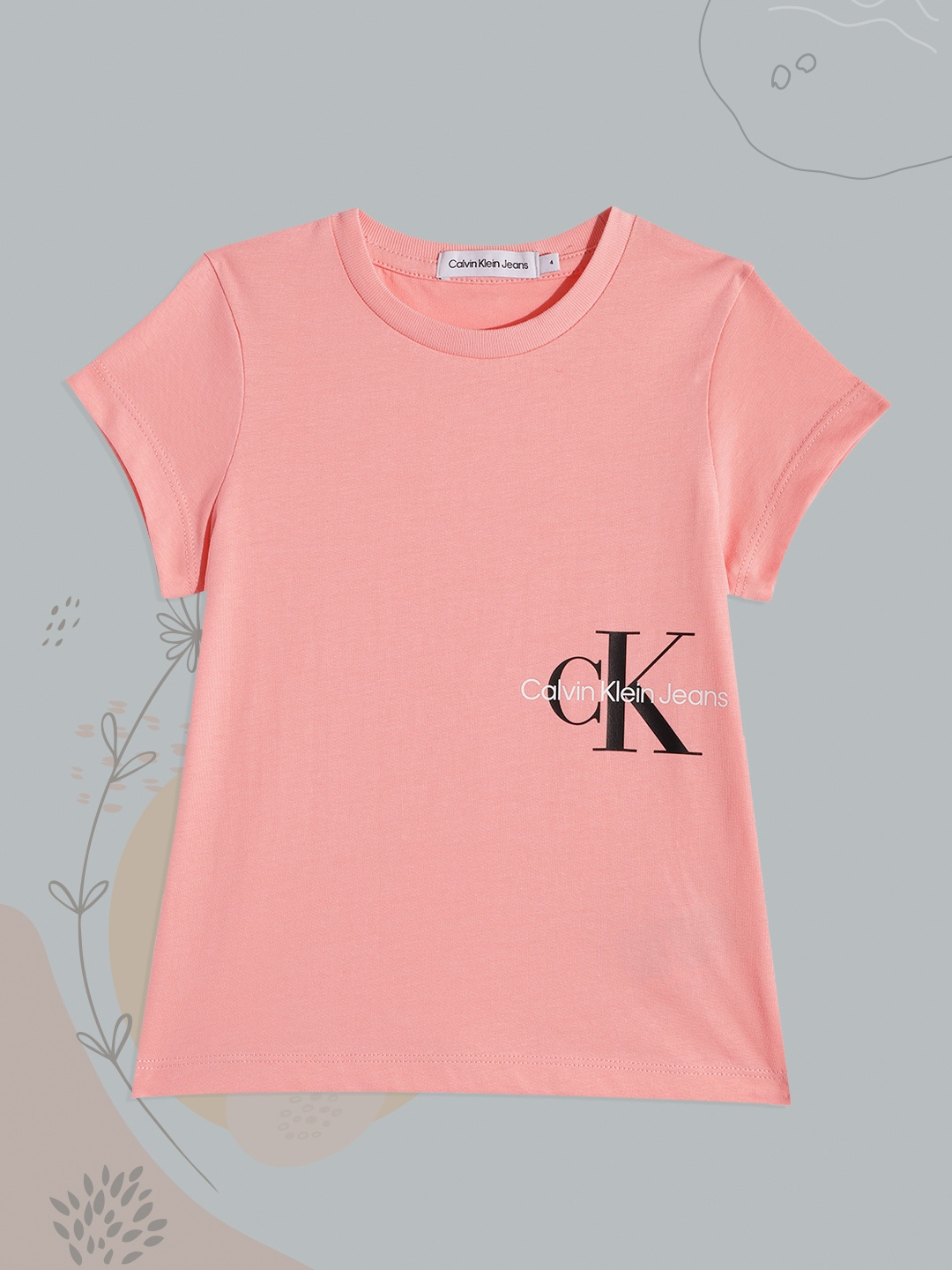 

Calvin Klein Jeans Girls Pink Brand Logo Printed Pure Cotton T-shirt