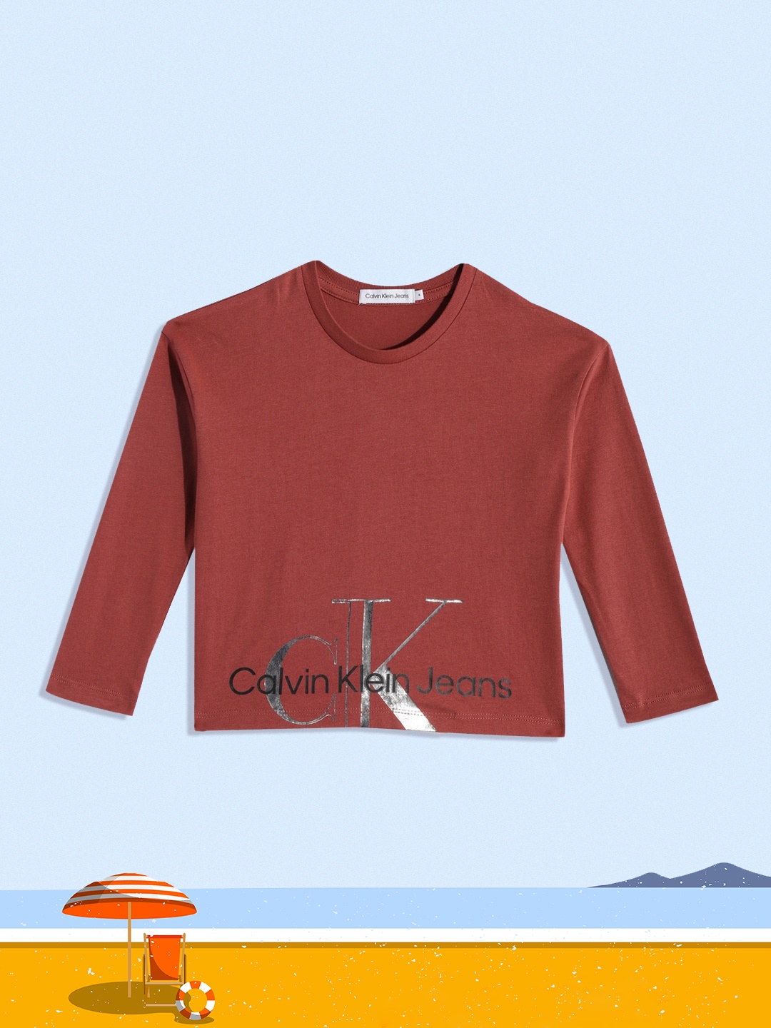 

Calvin Klein Jeans Girls Rust Brown Pure Cotton Printed T-shirt