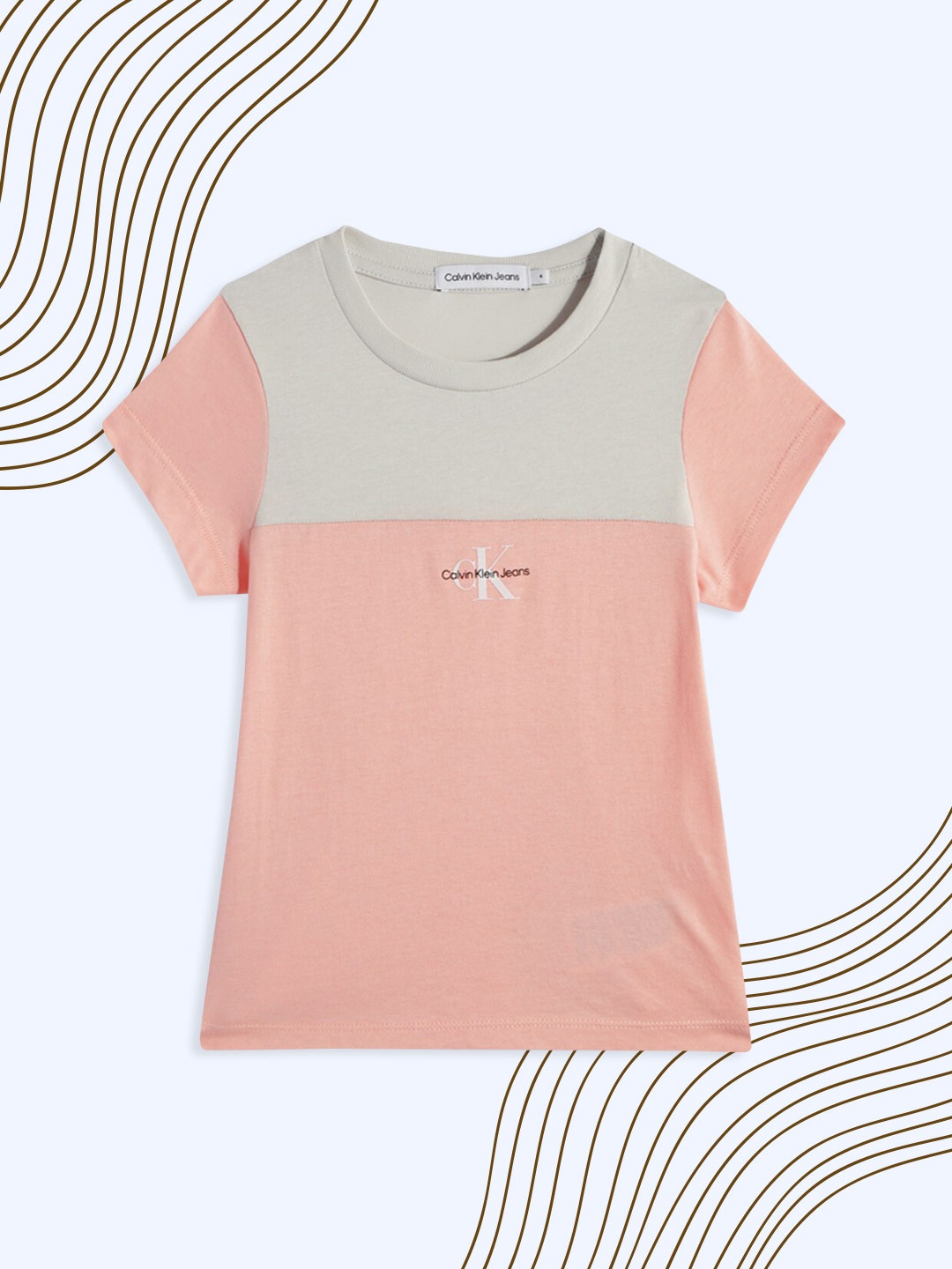 

Calvin Klein Jeans Girls Pink & Grey Colourblocked Pure Cotton T-shirt