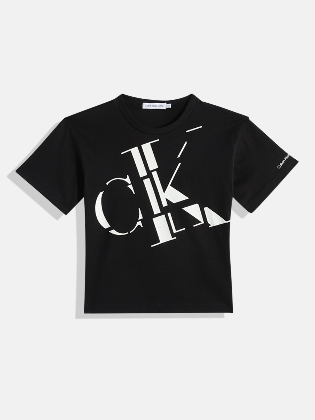 

Calvin Klein Jeans Boys Black & White Brand Logo Printed Pure Cotton T-shirt