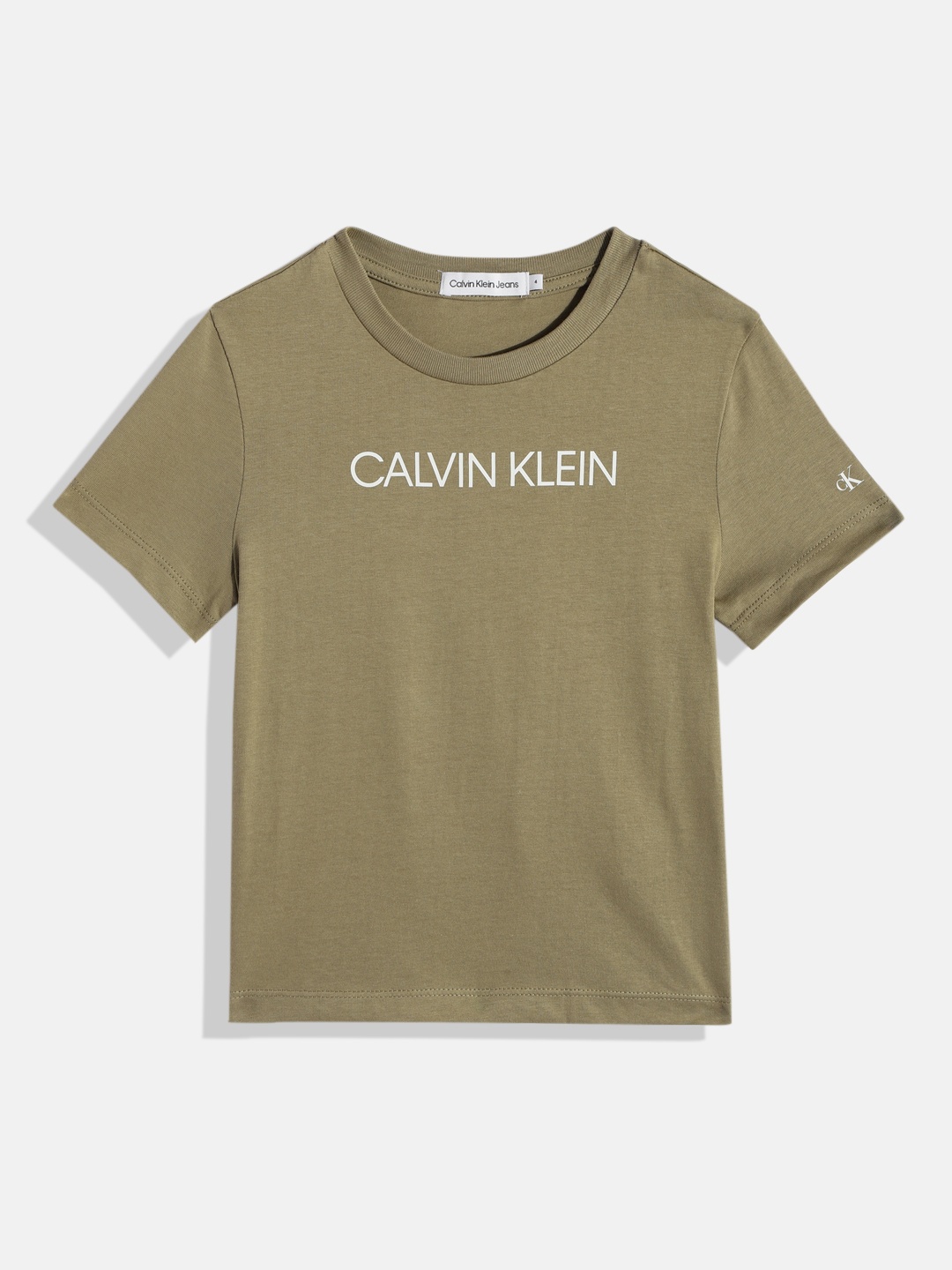 

Calvin Klein Jeans Boys Olive Green Printed Organic Cotton T-shirt