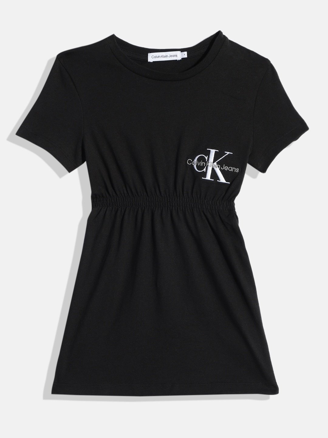 

Calvin Klein Jeans Girls Black Solid Smocked Pure Cotton T-shirt Dress