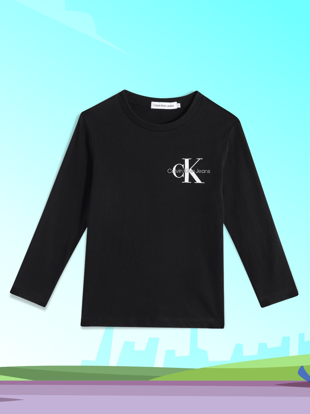 

Calvin Klein Jeans Boys Black Brand Logo Placement Print Round Neck Organic Cotton T-shirt