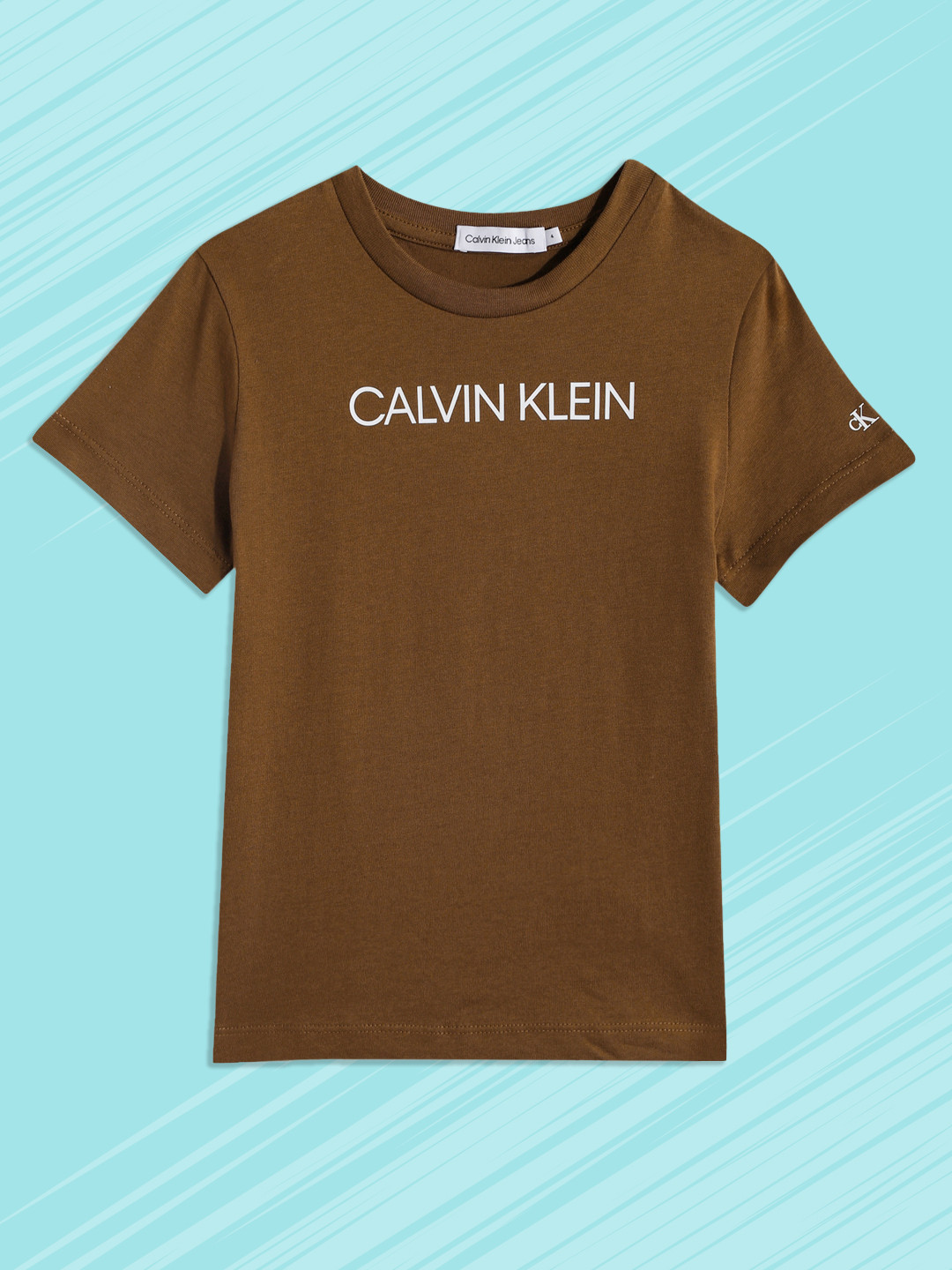 

Calvin Klein Jeans Boys Brown Brand Logo Printed Pure Cotton T-shirt