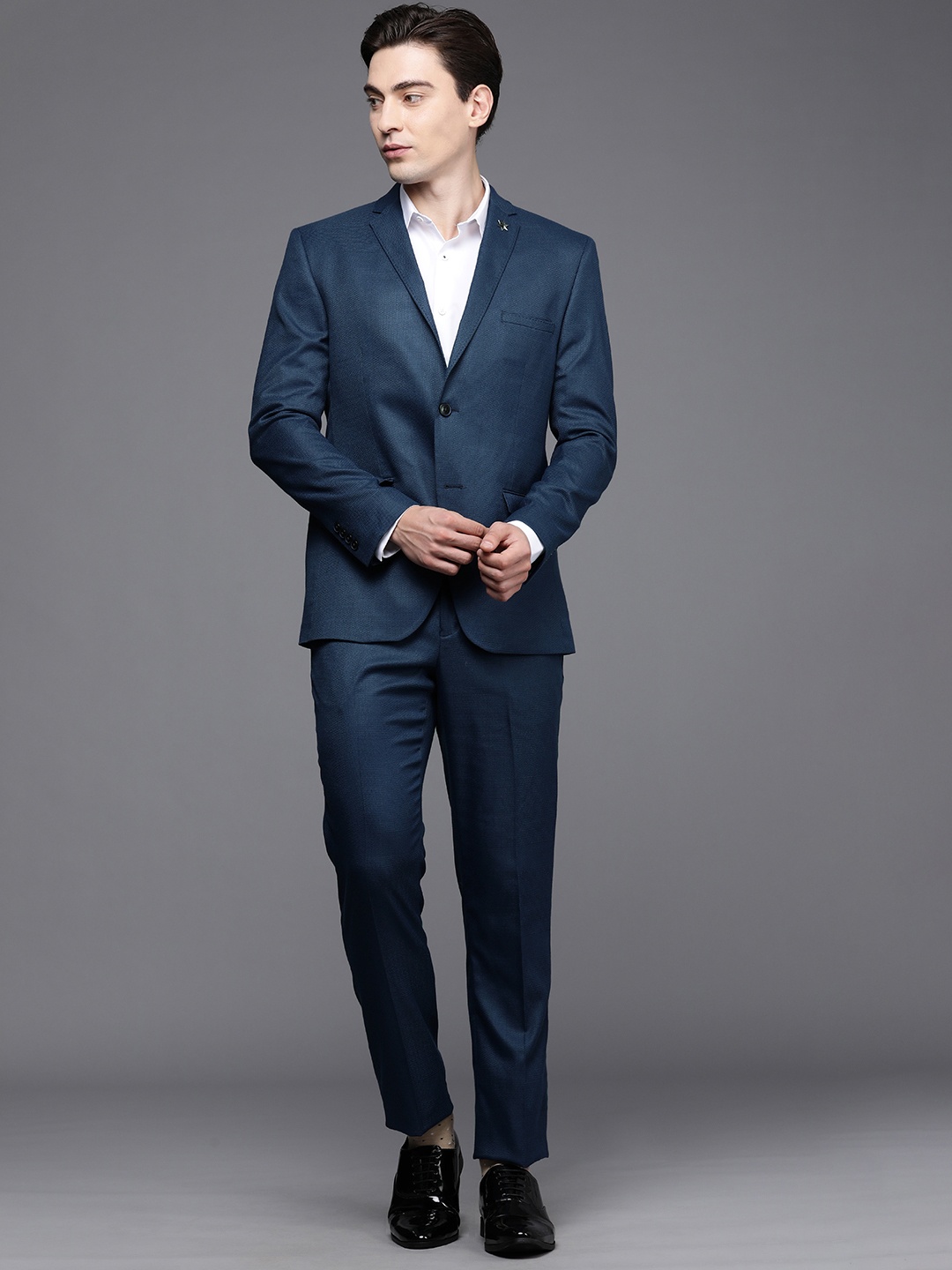 

Theme Men Blue Self-Checked Single-Breasted Slim Fit 2-Piece Formal Suit