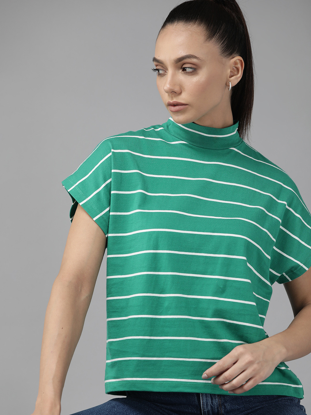 

Roadster Green & White Striped Top