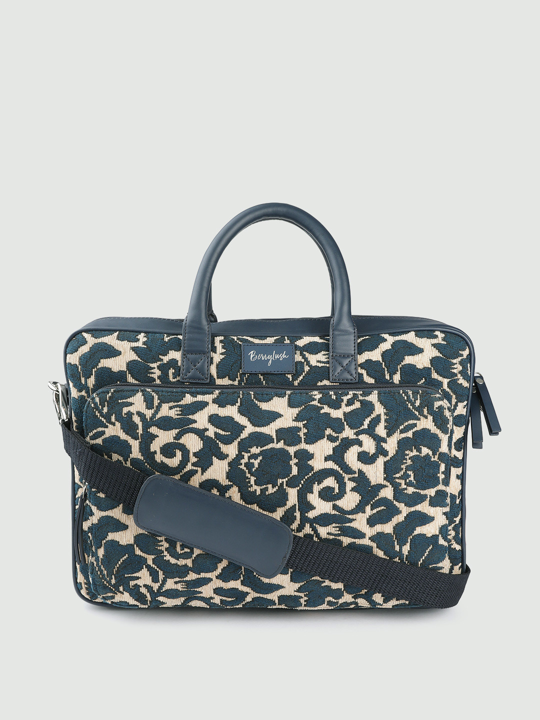 

Berrylush Women Blue Floral Embroidered Oversized Laptop Bag