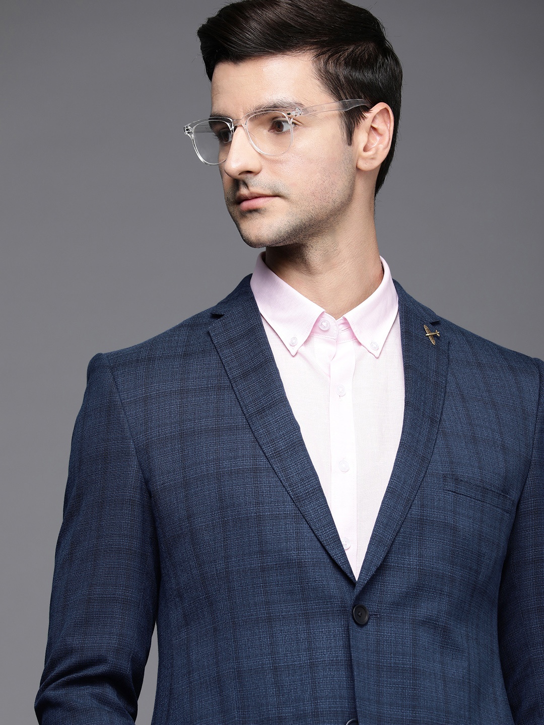 

Theme Men Blue Checked Single Breasted Slim Fit 2-Piece Suit