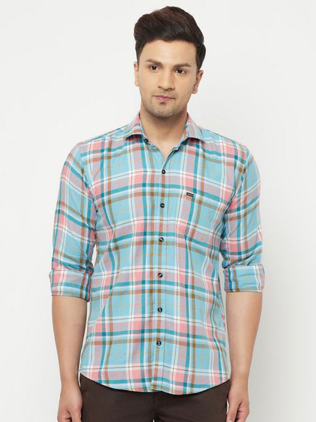 

JOLLY'S Men Blue Straight Tartan Checks Checked Casual Shirt