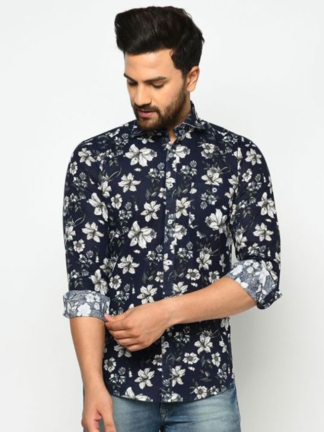 

JOLLY'S Men Navy Blue Straight Floral Printed Casual Shirt