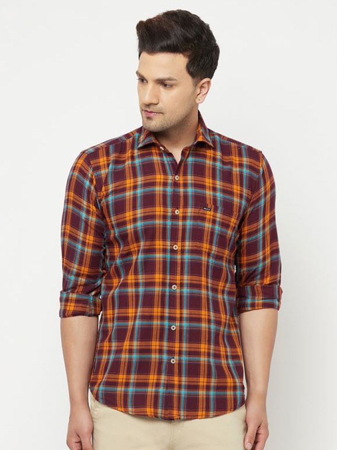 

JOLLY'S Men Coffee Brown Straight Tartan Checks Checked Casual Shirt