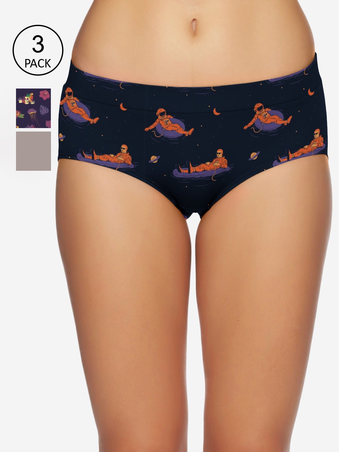 

Tailor & Circus Women Pack of 3 Printed Anti-Bacterial Basic Briefs, Multi