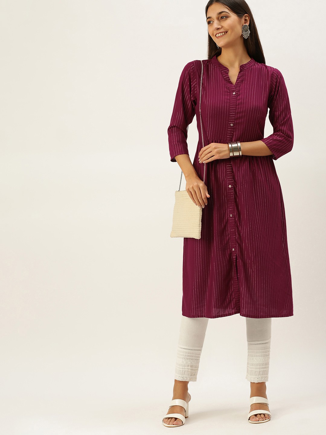 

Vedic Women Magenta Striped Kurta