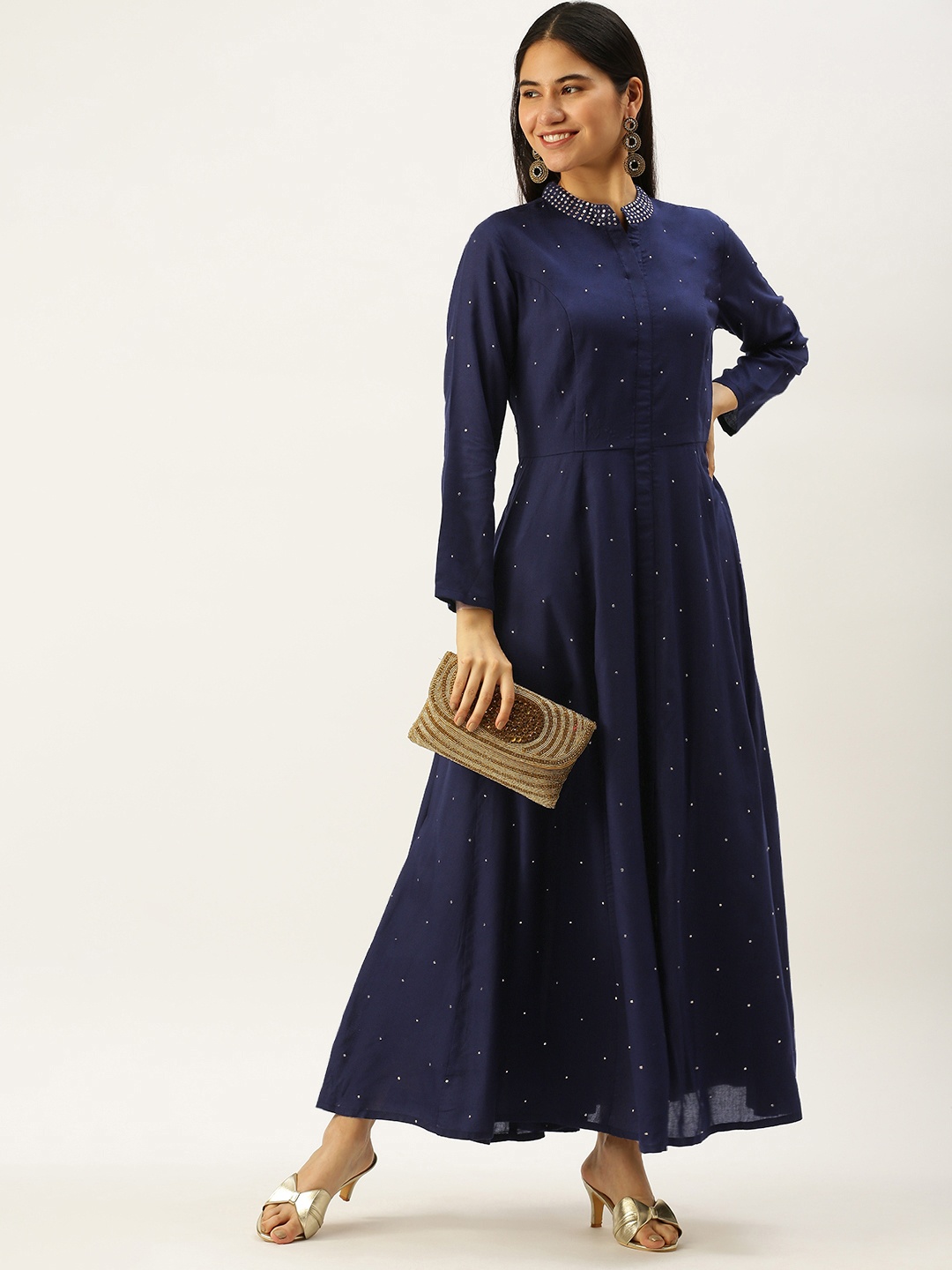 

Vedic Women Navy Blue Embellished Anarkali Kurta