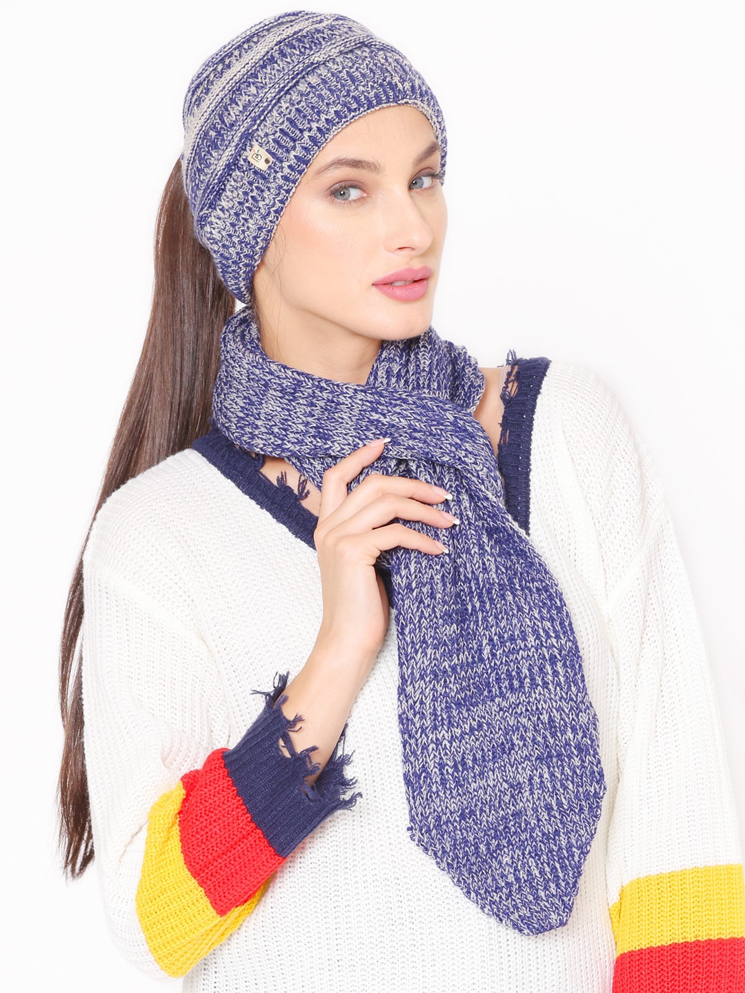 

Bharatasya Women Cap and Muffler Set, Blue