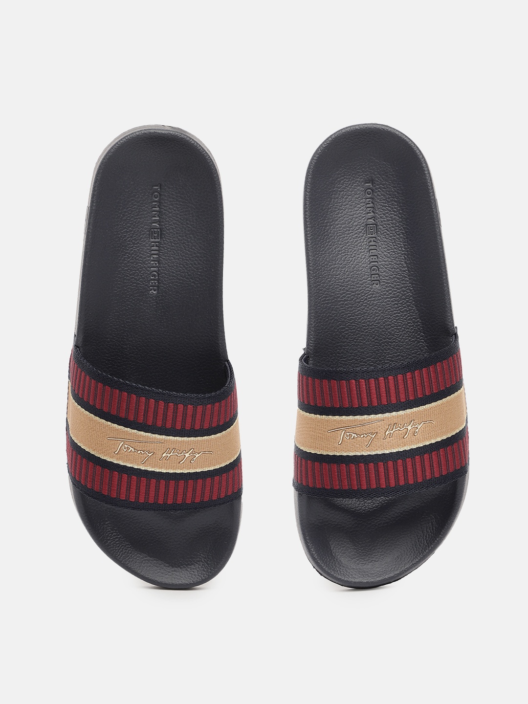 

Tommy Hilfiger Women Navy Blue & Maroon Striped Sliders