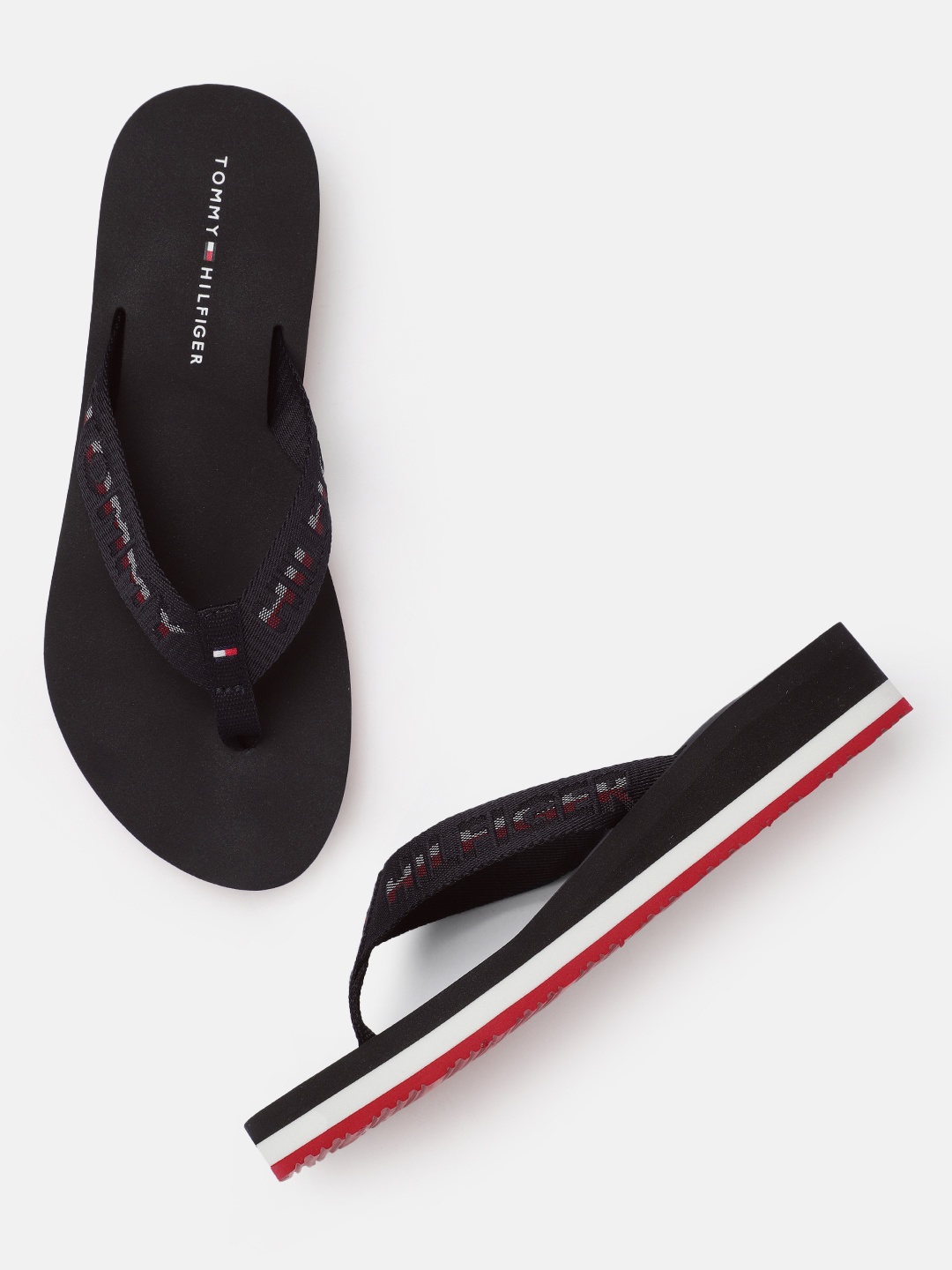

Tommy Hilfiger Women Navy Blue Brand Logo Woven Design Thong Flip-Flops
