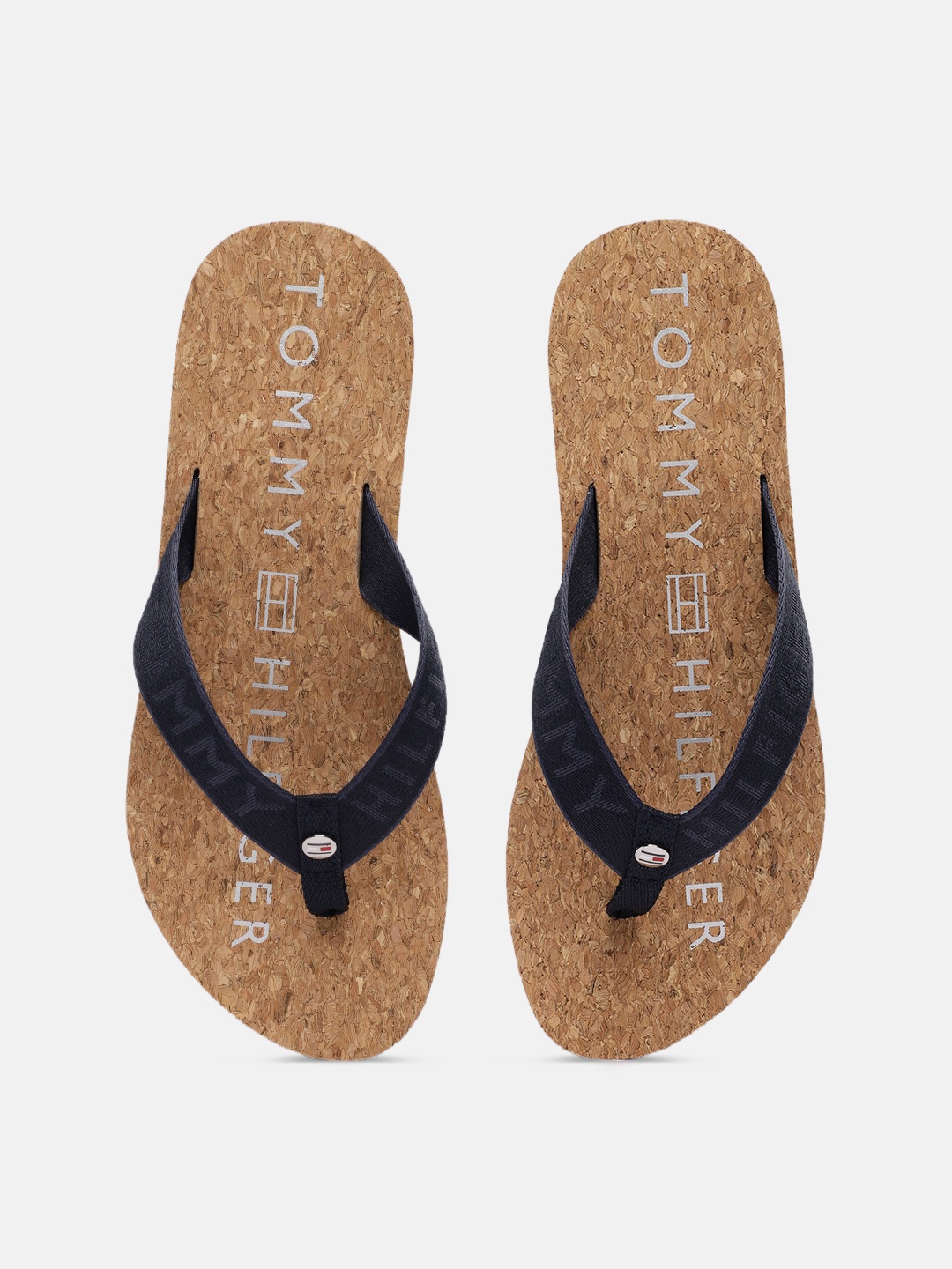 

Tommy Hilfiger Women Navy Blue & Beige Brand Logo Printed Thong Flip-Flops