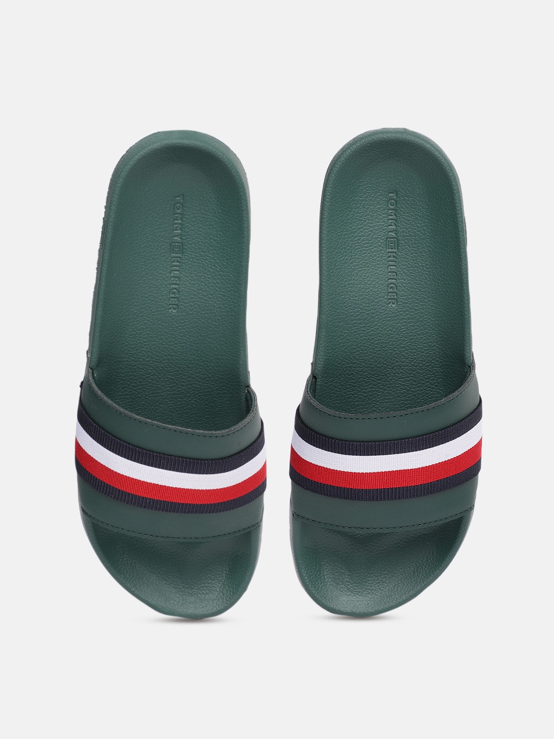 

Tommy Hilfiger Women Green Striped Sliders