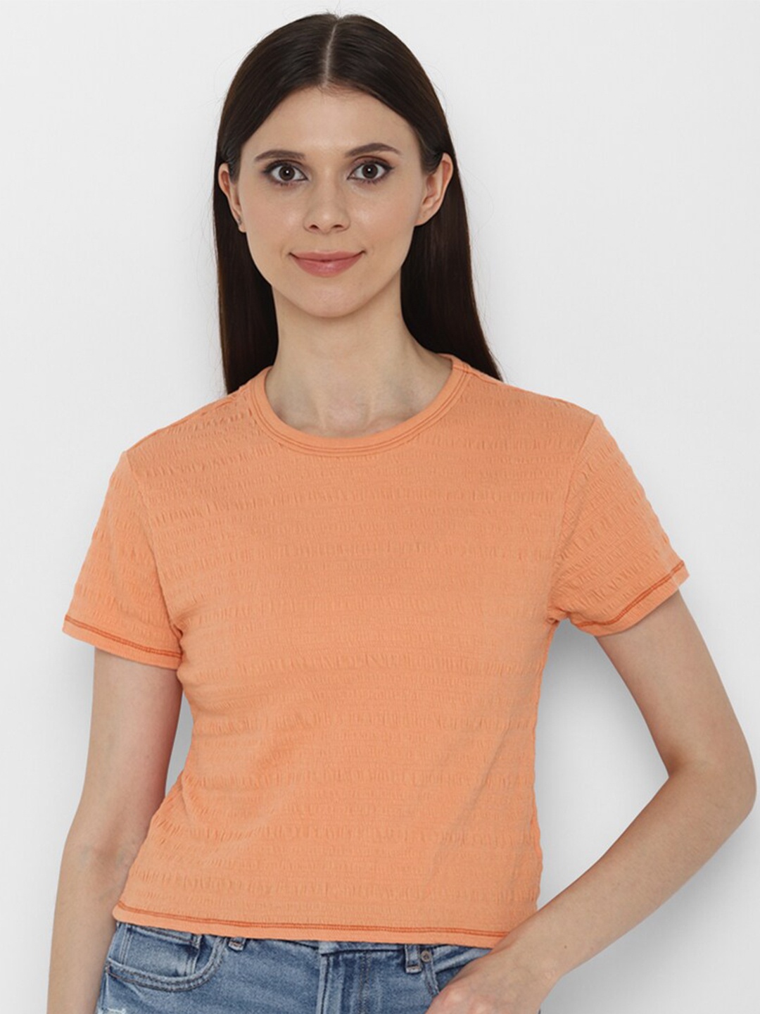 

AMERICAN EAGLE OUTFITTERS Women Orange Drop-Shoulder Sleeves T-shirt