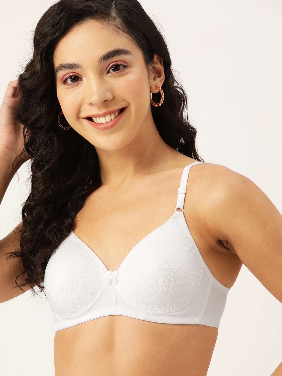 

DressBerry White Floral Embroidered Bra Lightly Padded