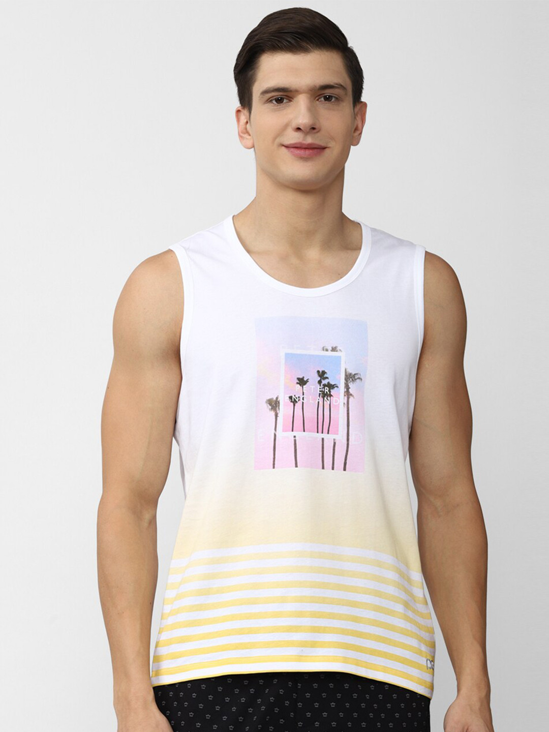 

Peter England Men Yellow Striped T-shirt