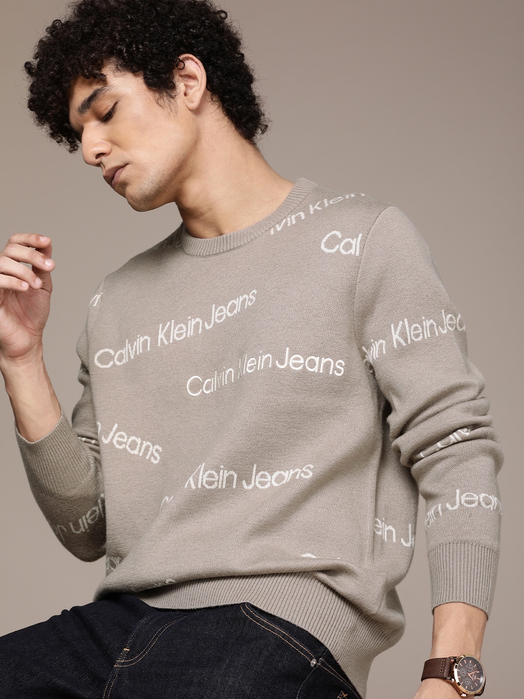 

Calvin Klein Jeans Men Taupe Printed Pullover