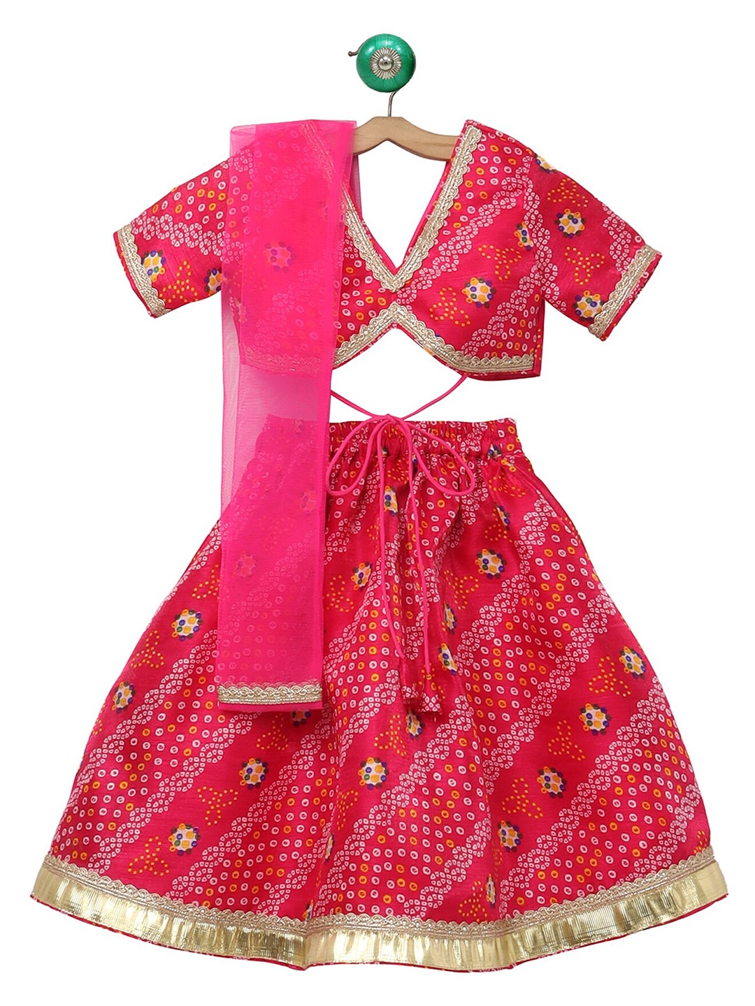 

MANY FROCKS & Girls Pink & White Printed Ready to Wear Lehenga